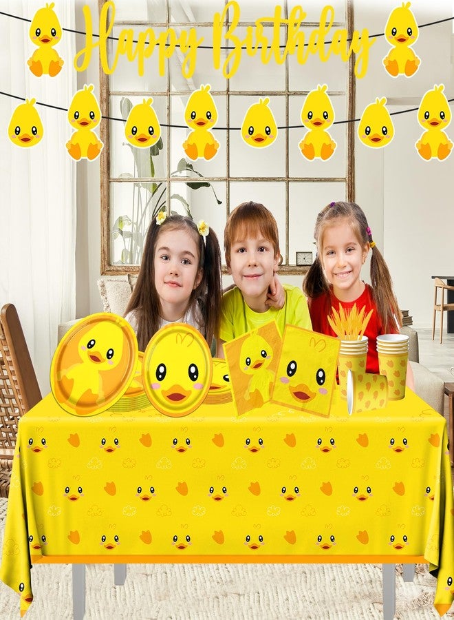 Dydamud Rubber Duck Party Supplies,Happy Birthday Duckie Tableware Set Duck Plates Yellow Baby Shower Napkins Cups for Waddle It Be Gender Reveal Party,One Lucky Duck Birthday Decorations - Image 2